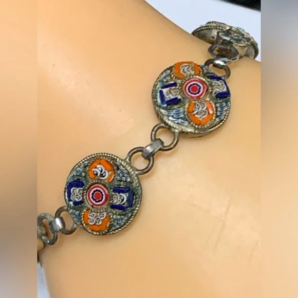 RARE - Antique Vintage ITALY Micro Mosaic Bracelet size 6.3/4” - Picture 4 of 13